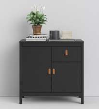 Modern Side Cabinet Vintage Retro Storage Cupboard Black Small Sideboard Unit