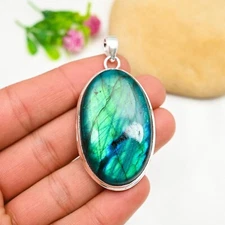 Blue Flash Labradorite Gemstone Pendant 925 Sterling Silver Handmade Jewelry