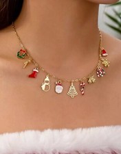 Christmas Necklace Tree Charm Pendant Santa Snowman Snowflake w/ FREE Gift box