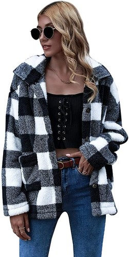 Plaid Fuzzy Fleece Lapel Button Down 