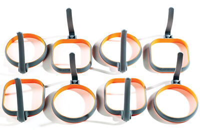 Cooking Tool 4'' Egg Rings Bundle, 8 Pack - 4 Square, 4 Circle in Gray and Orange