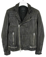 Allsaints Jacke Herren Groß Dunkelbraun Leder Einlage Reißverschluss Tasche Bund