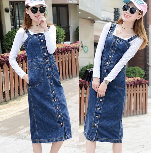 Womens Long Denim Dungaree Overall 