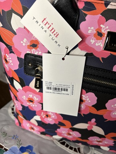 Trina Turk NWT Large Black, Navy & Pink Floral Printed Tote MSRP $148 - Picture 3 of 4