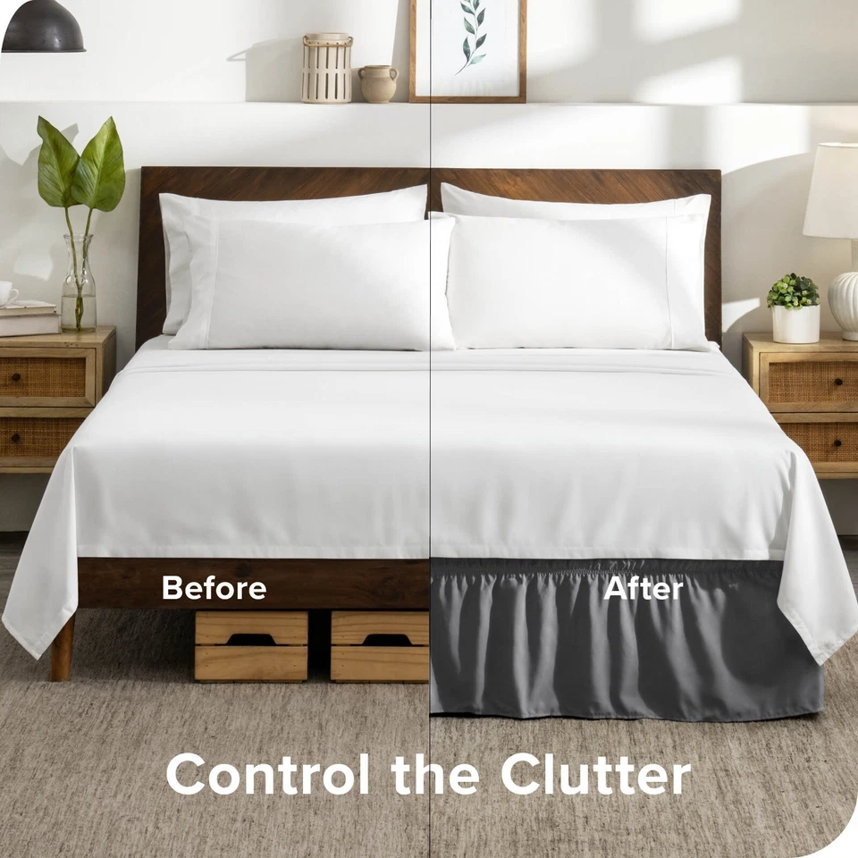 Bare Home Adjustable Wrap Around Ruffled Bed Skirt - 15-inch Tailored Drop - Image 4 of 4