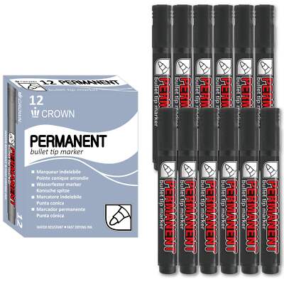 [Crown] [Quality Korean Stationery] Permanent Markers L, Bullet Tip, 12 Count