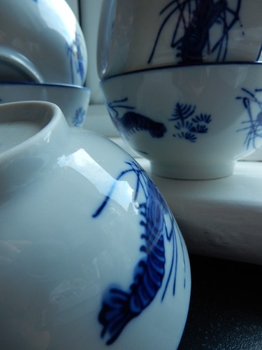 1 Vtg Rice Miso Bowl Chinese BLUE SHRIMP SEAWEED Ceramic Jingdezhen 11cm 3 LEFT - Picture 15 of 18