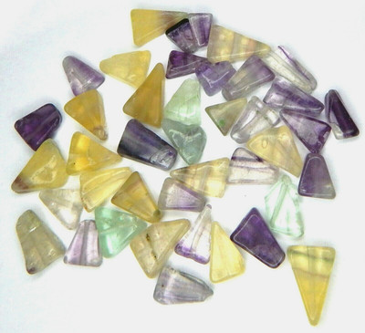 15ct Lot of 10 Fluorite Triangle Beads Center Drilled Natural Mined Unheated