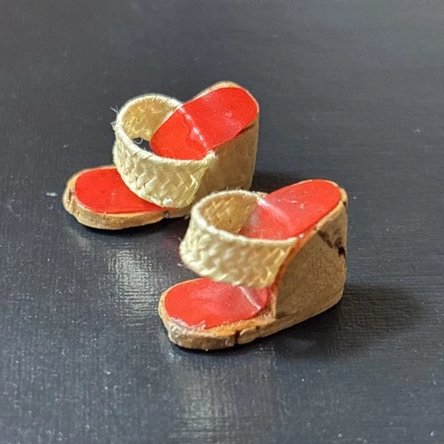 Barbie Picnic Set #967 OT Woven w Red Insole Cork Wedge Shoes Vtg 1960s