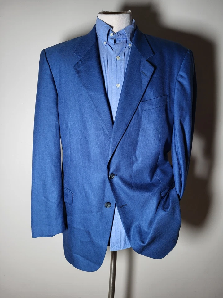 Chaqueta Blazer Abrigo Deportivo 46L SAKS 5th Ave Azul Marino Lana Espiga Cuadros Foto 2 de 4