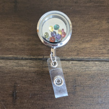 Retractable Silver ID Badge Holder Reel w/ Multicolor Gems, Clear Clip