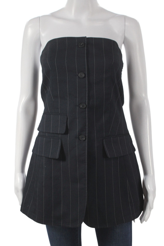 The Frankie Shop Women Black Striped Strapless Tunic Blouse Viscose Size S