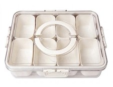 8 Compartment Snack Serving Tray with Lid & Handle Airtight Divided Platter Box