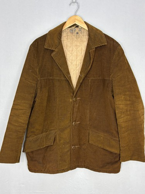 #ad Vintage Fingerhut Corduroy Blazer Mens Tan Brown Notch Lapel Lined Collared 40 $39.69