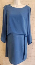 NWT Halston Evening "Blue Wave" Crepe Slit Sleeve Mini Dress Sz.4 Ret.$295