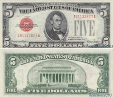 United States: 5 Dollars 1928 F, Red Seal from USA # I 61133827 A - aUNC