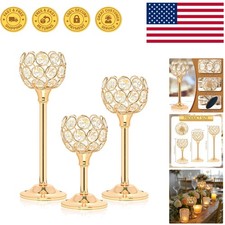 Dazzling Gold Crystal Votive Holders Set of 3   Luxurious Table Centerpieces