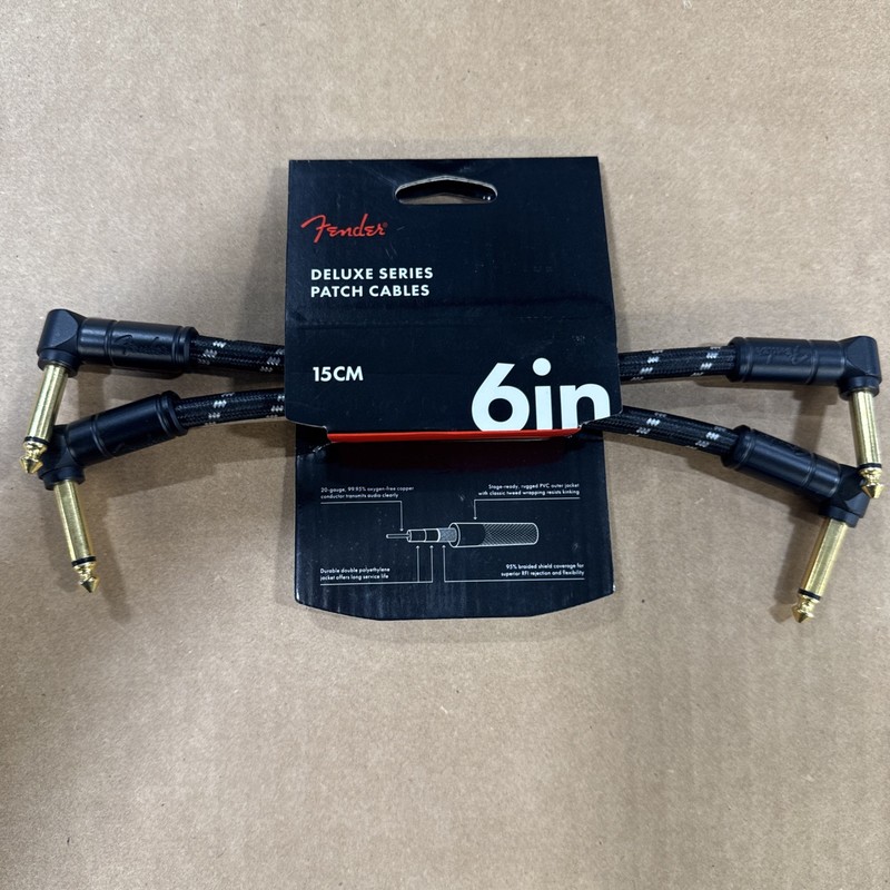 Fender Deluxe Series 6" Black Tweed Patch Cable Pair (2) for Pedals, Guitar, Etc