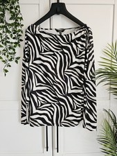 Lipsy Black White Zebra Print Batwing Blouse Asymmetric Boat Neck Top Size 18