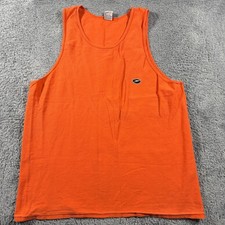 Vintage Speedo Tank Top Mens XL Orange Waffle Mesh Spell Out Logo USA made 1998