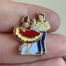 Vintage Square Dance Pin Enamel Lapel Badge Dancing Couple Western Style