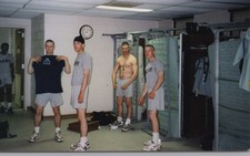 1990s Army Soldiers Men Barracks Group Portrait Military Training Atari Shirt