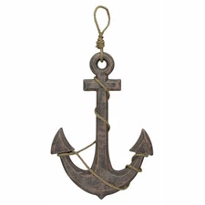 Zeckos Zeckos Natural Brown Finish Ship Anchor and Rope Nautical Wall Hanging