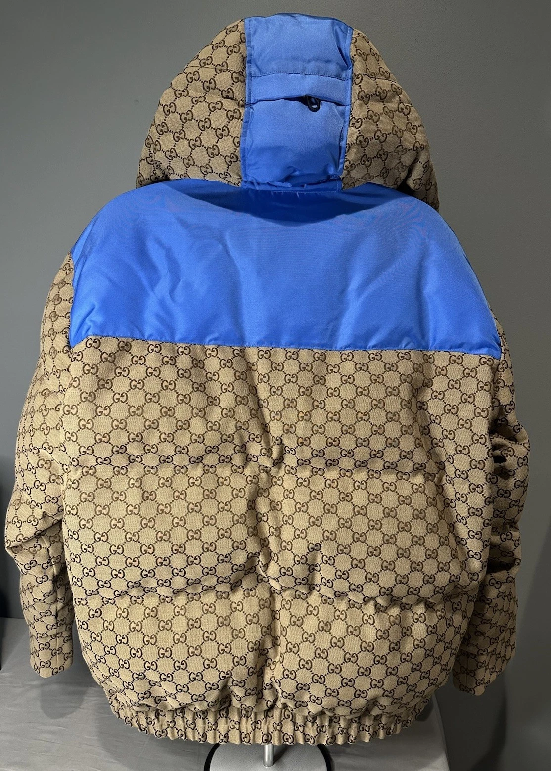 Gucci GG Jacquard Tela con Piumino Giacca con Cappuccio Cammello Uomo Taglia 56 Autentico