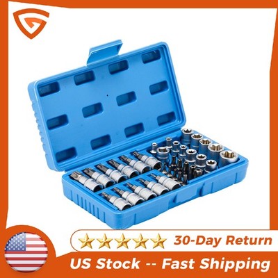 NEW 34pcs Torx Star Sockets & Bit Set Male Female E-torx Security Handheld Tool