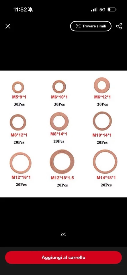 Kit 200 Rondelle Rame Guarnizioni, set assortimento anelli tenuta Eccellente - Immagine 2 di 4