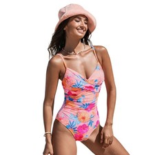 Cupshe Women's Sunset Bloom Ruched V Neck One Piece Swimwear Multicolor XS