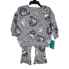 Disney Nightmare Before Christmas Set Girls 3-6M Gray Jack Sally Fleece Flare