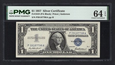 United States-Silver Certificate 1 Dollar 1957 Fr#1619 (PA Block) UNC Grade 64