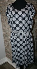 T by Talbots Womens Navy Blue White Floral Tie Waist Dress SZ 3X