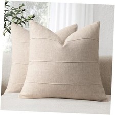 Decorative Linen Throw Pillow Covers 20x20 20" x 20" Pack of 2 Natural Beige