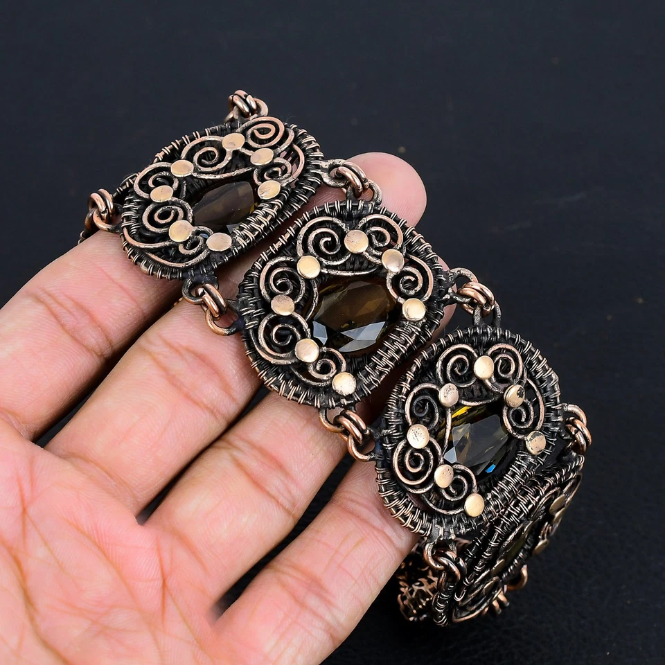 Smoky Topaz Gemstone Copper Wire Wrapped Handmade Beautiful Jewelry Bracelet - Image 2 of 4