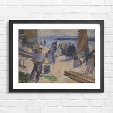 Impressionist Coastal Figures And Harbor Original Framed Wall Art Print Large
