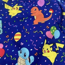 Blue Pokemon Fabric- cotton quilting - 45" x 72" w/ Pikachu