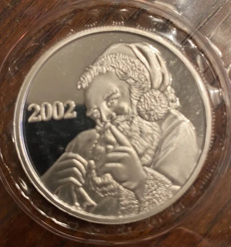 2002 (1) Troy Ounce Oz .999 Pure Silver Proof Round with Santa