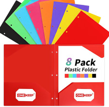 8 Pack Plastic Folders with Pockets 3 Hole Punched, Assorted Color