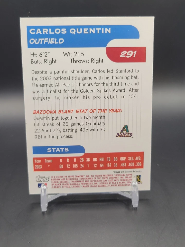 2004 Bazooka #291 Carlos Quentin Red Chunks - Image 2 of 2