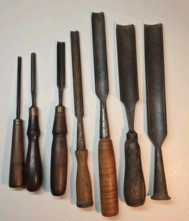 Antique/Vintage Lot of 7 Gouge Carving Chisels. Various Manufacturers.
