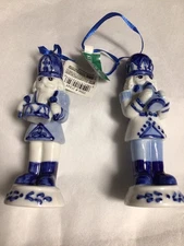 Kurt Adler Delft Blue Porcelain Nutcracker Ornaments With Drum And Horn -2-New