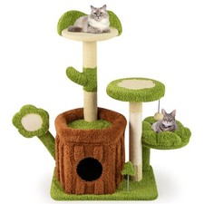 36-inch Jungle-Themed Cat Tree Washable Velour Fabric, Sisal Scratching Posts