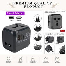 Universal Travel Adapter Charger 2 USB Type C US EU UK AU Plugs