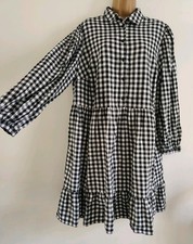 NEW LOOK BLACK & WHITE GINGHAM TIERED SHORT DRESS SIZE 20