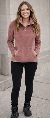 Eddie Bauer Soft Pink mauve Fleece Snap Up Neck