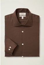 Bonobos Jetsetter Stretch Dress Shirt Brown Tailored Fit Cotton Blend 15.5 34