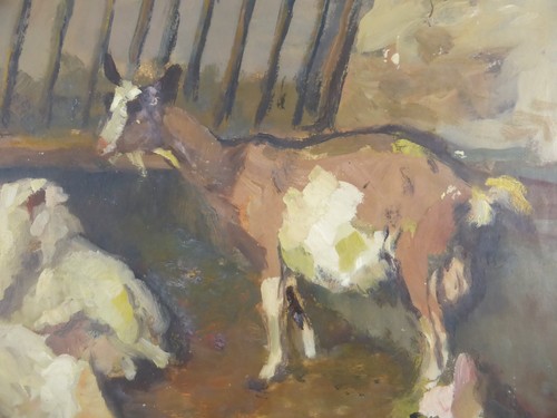 Pintura al óleo Animales en establo Impresionismo Sello Hans Schilcher (125) - Imagen 8 de 13