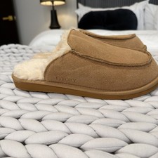 Fitory Men  s Fuzzy Tan Slipper Slides Size 10